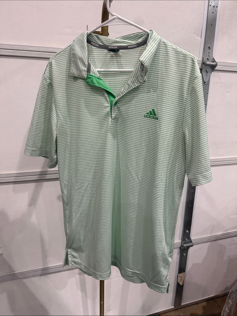 adidas Men’s Mint Green Striped Golf Polo
